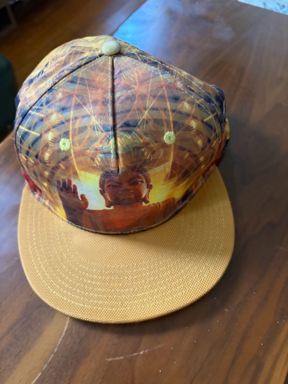 Buddha Graphic Snapback Hat in Golden Orange
